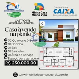 Casa de 2 quartos, 55m² no bairro Jardim Novo Horizonte, em Castro | Eu Corretor